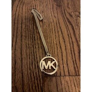 Michael Kors Gold MK Logo Bag Charm Fob Purse Hang Tag Circle Leather Strap